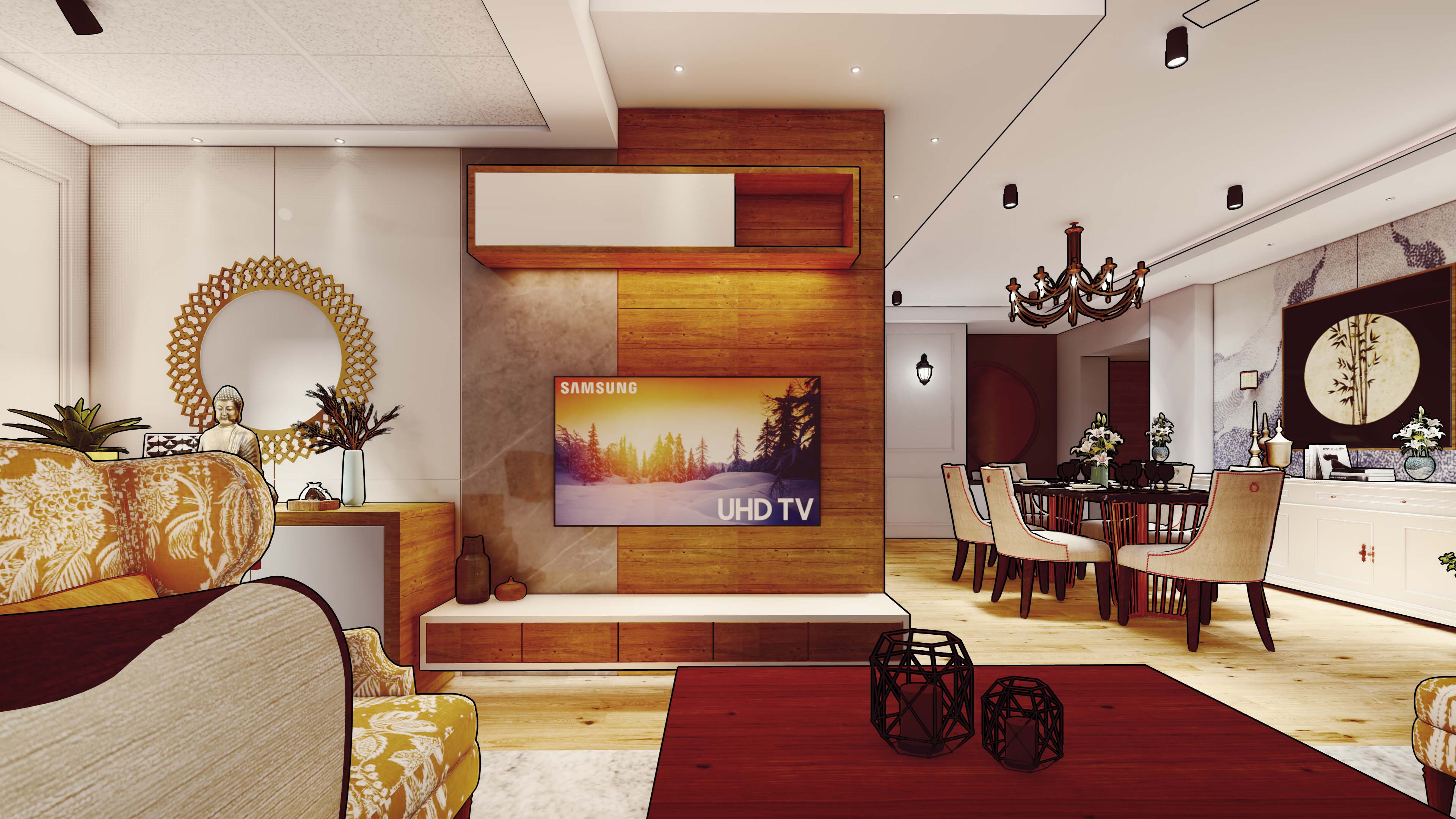 Contemporary Living hall with TV unit